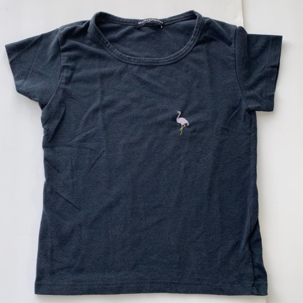 BRANDY MELVILLE Blue Flamingo Short Sleeve T-shirt